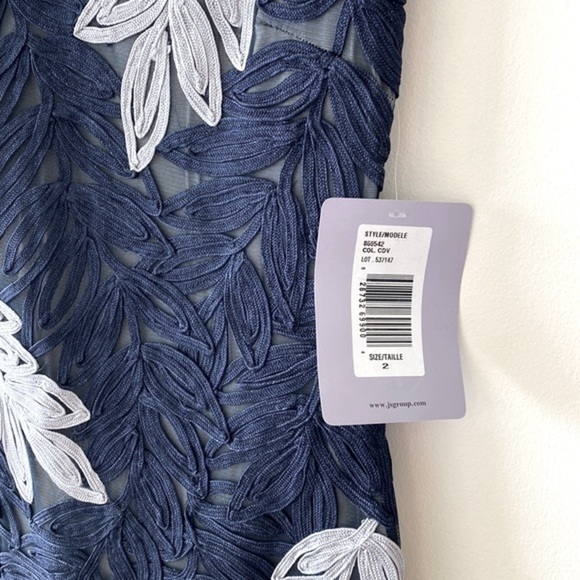JS Collections Soutache Embroidered Leaf Gown in Navy/Cloud - Picture 11 of 16